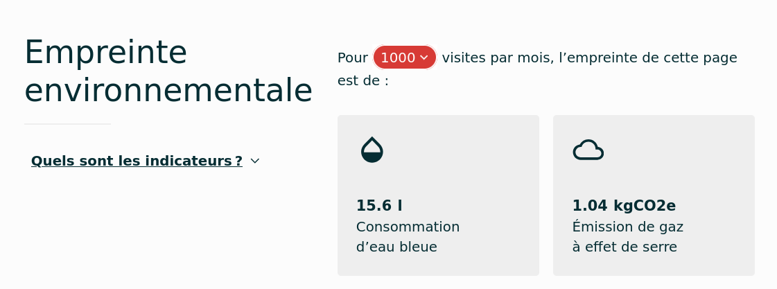 Capture d&rsquo;écran du site ecoindex.fr dont le contenu est commenté précédemment